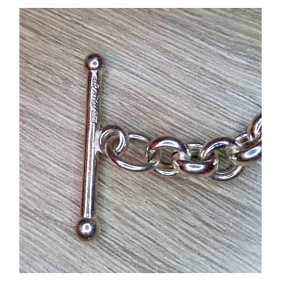 Vintage OTC Italy solid 925 sterling silver chain bracelet heart charm dangle. - Picture 3 of 5